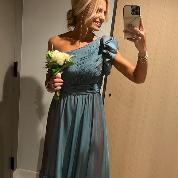 MacDuggal Blue One-Shoulder Dress - Picture 2 of 3